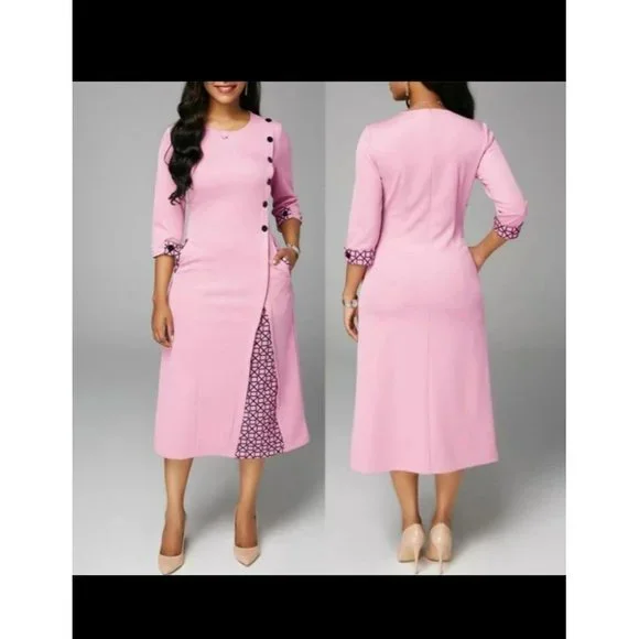 Rosewe | Dresses | Ladies Modestelegant Pink Midi Dress With Pockets Size  Small | Poshmark